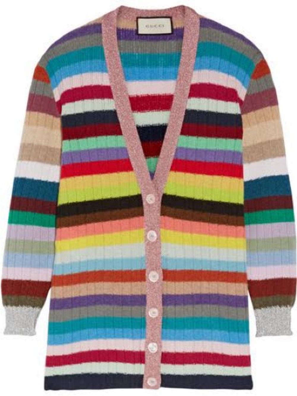 Gucci Striped Rainbow Cashmere Wool Rainbow Lurex Detail Cardigan Sweater